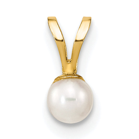 10K Yellow Gold 3-4mm White Round Freshwater Cultured Pearl Pendant