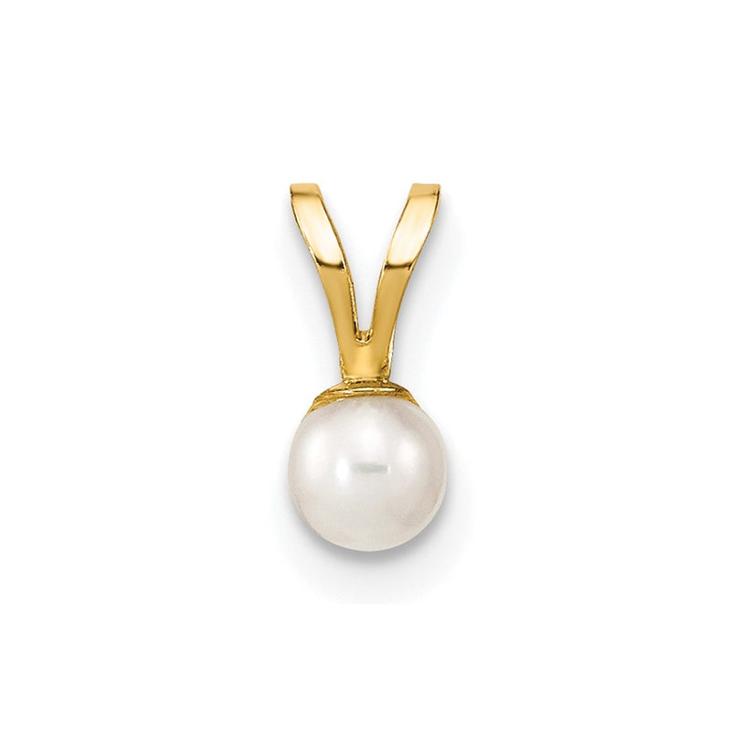 10K Yellow Gold 3-4mm White Round Freshwater Cultured Pearl Pendant