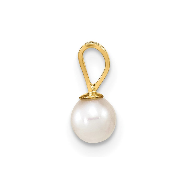 10K Yellow Gold 4-5mm White Round Freshwater Cultured Pearl Pendant