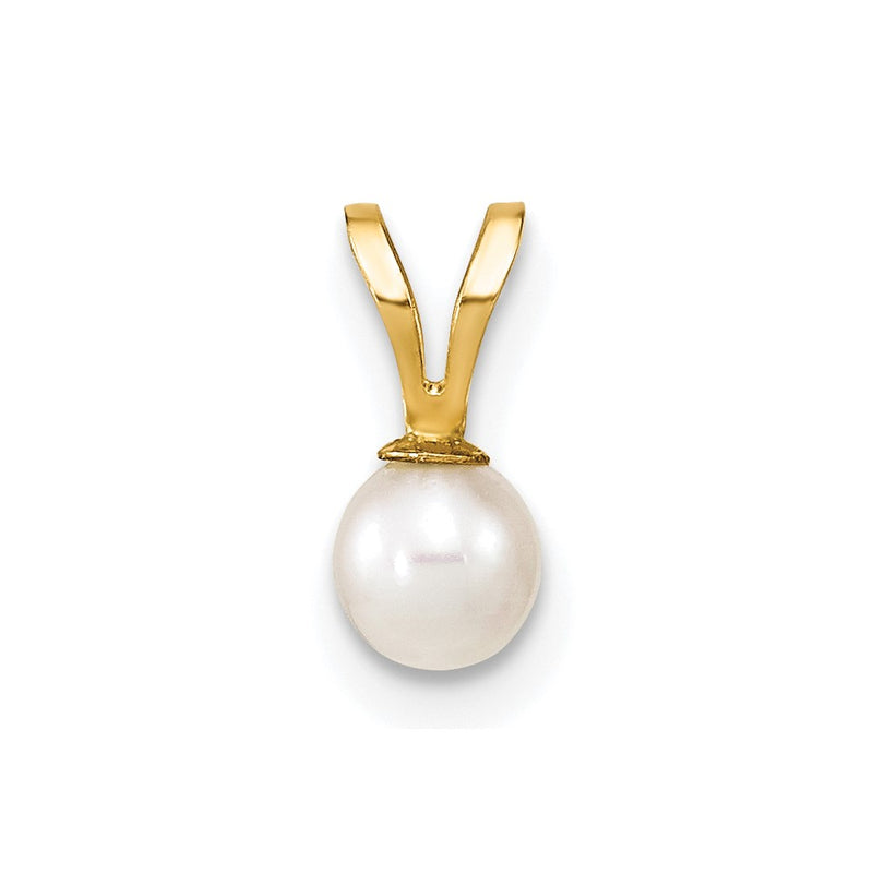 10K Yellow Gold 4-5mm White Round Freshwater Cultured Pearl Pendant