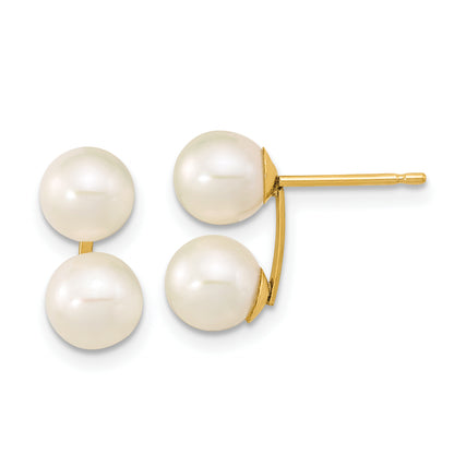 10K Yellow Gold 6-7mm White Round Freshwater Cultured Double Pearl Post Earrings