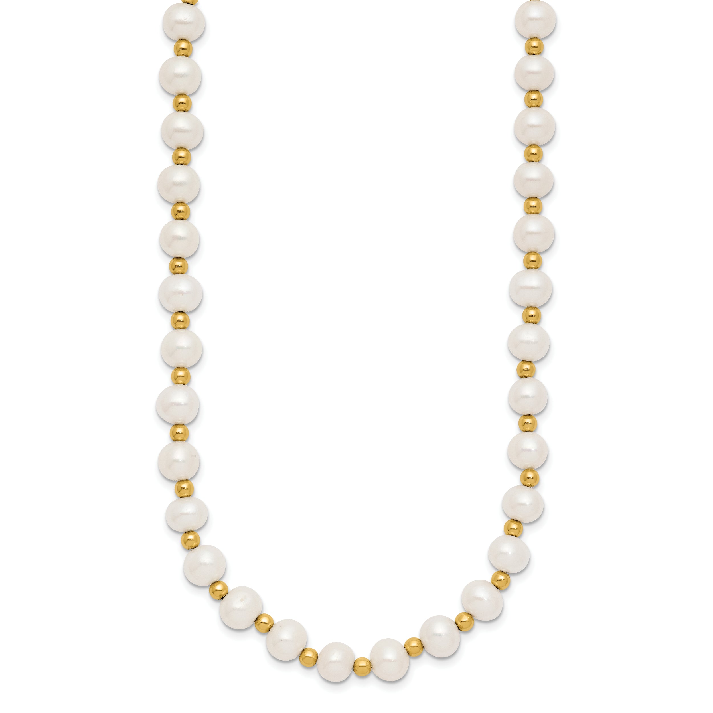 10K Yellow Gold 6-7mm White Near Round Freshwater Cultured Pearl Beaded 18 Inch Necklace