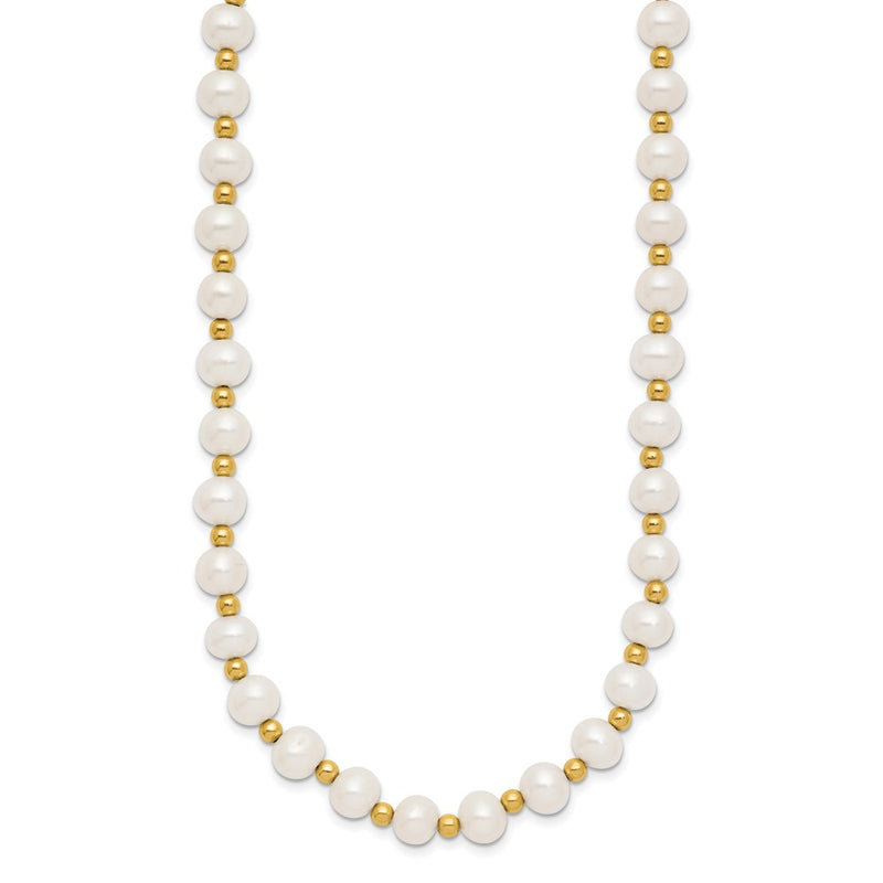 10K Yellow Gold 6-7mm White Near Round Freshwater Cultured Pearl Beaded 18 Inch Necklace