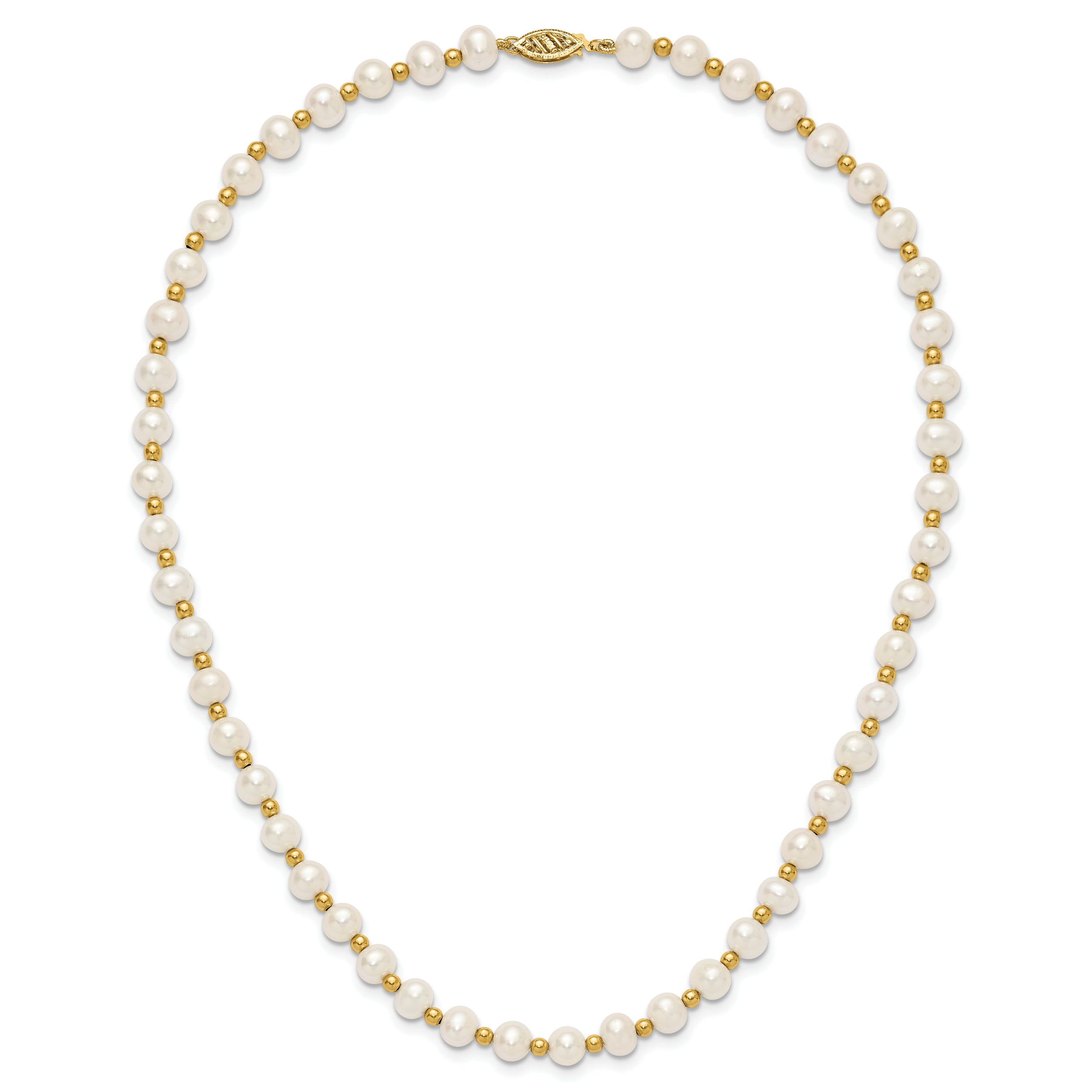 10K Yellow Gold 6-7mm White Near Round Freshwater Cultured Pearl Beaded 18 Inch Necklace