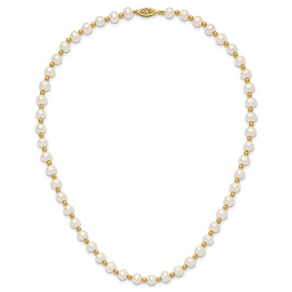 10K Yellow Gold 6-7mm White Near Round Freshwater Cultured Pearl Beaded 18 Inch Necklace