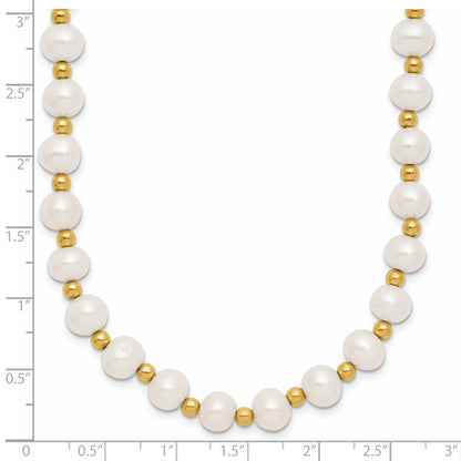 10K Yellow Gold 6-7mm White Near Round Freshwater Cultured Pearl Beaded 18 Inch Necklace