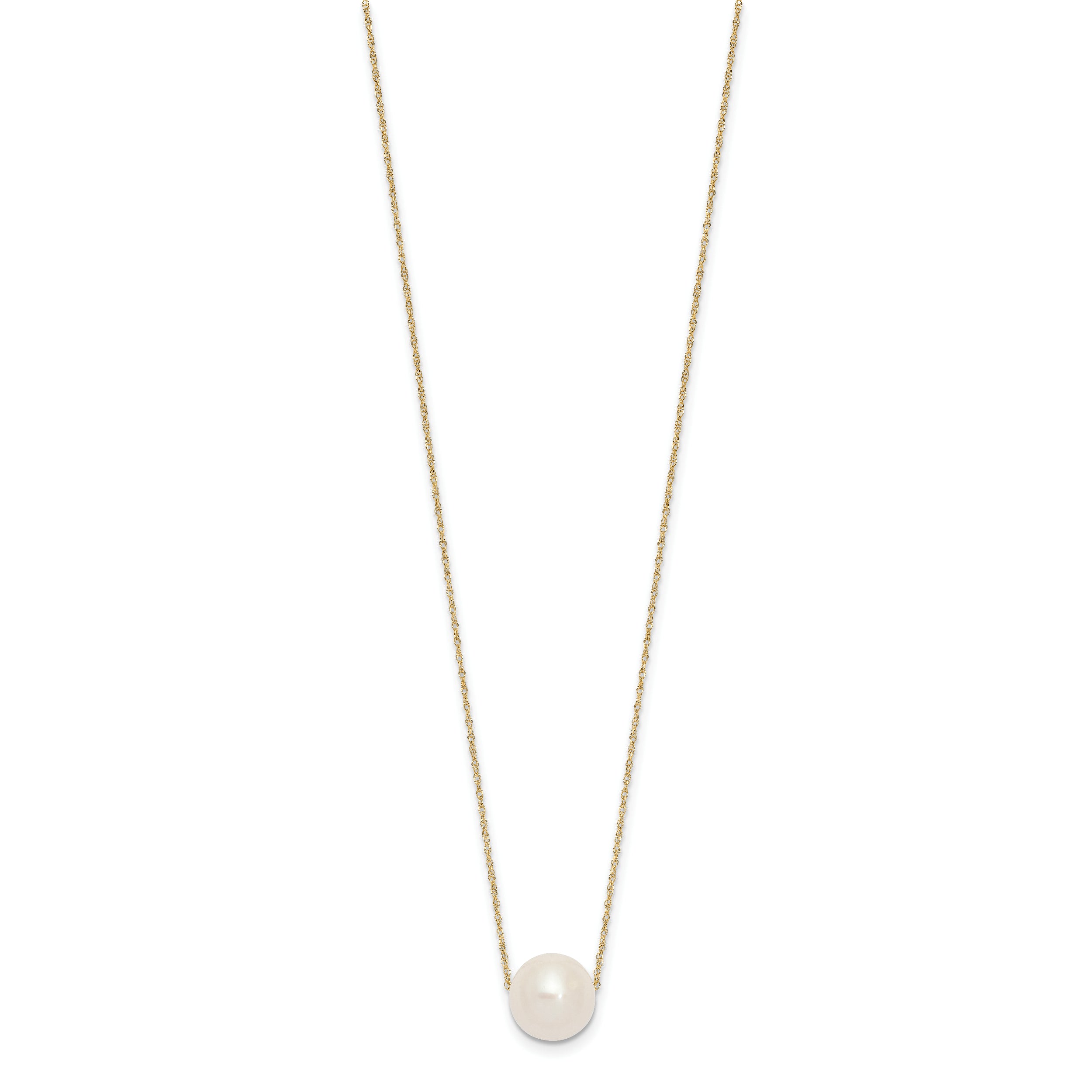 10K Yellow Gold 10-11mm White Round Freshwater Cultured Pearl 17 Inch Rope Necklace
