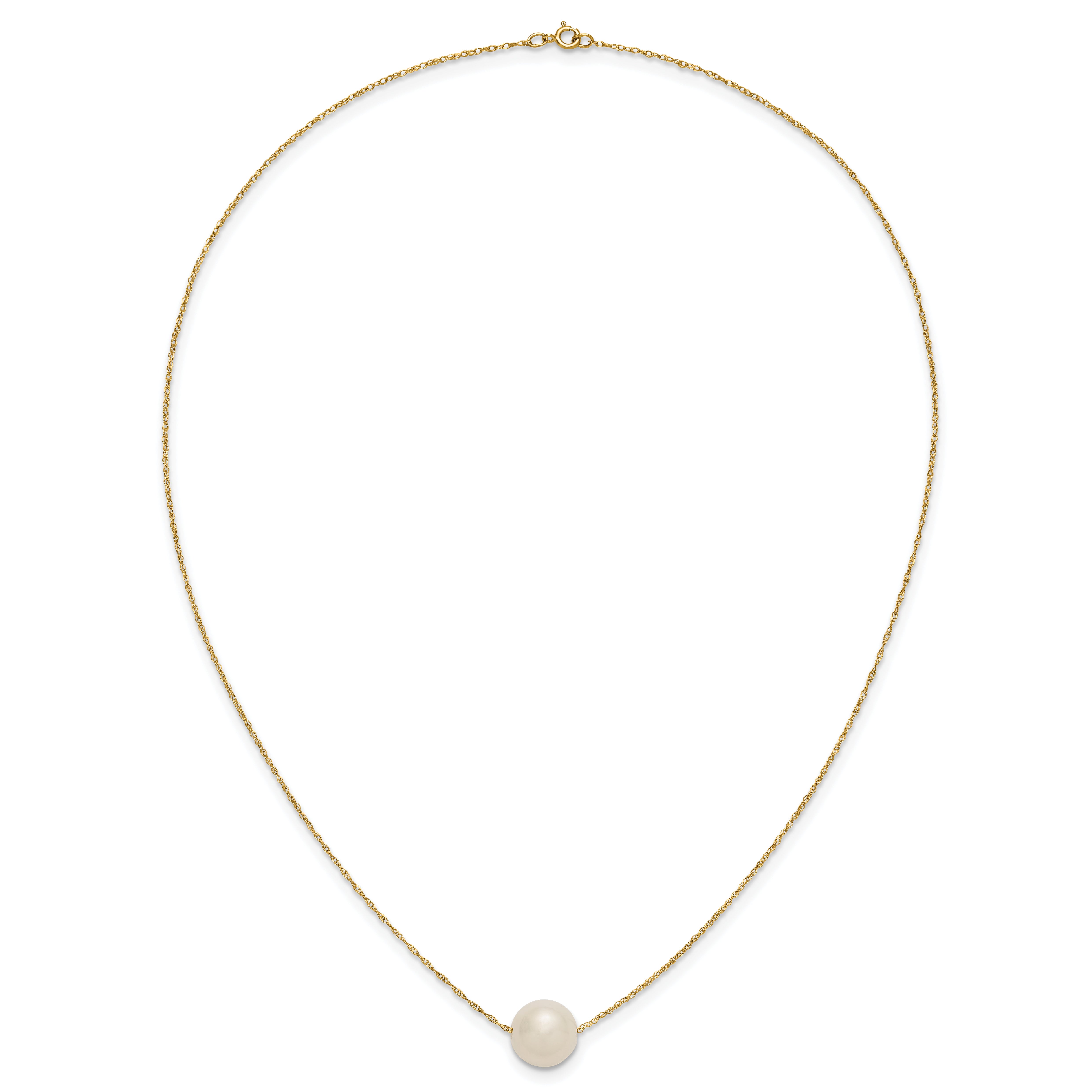 10K Yellow Gold 10-11mm White Round Freshwater Cultured Pearl 17 Inch Rope Necklace