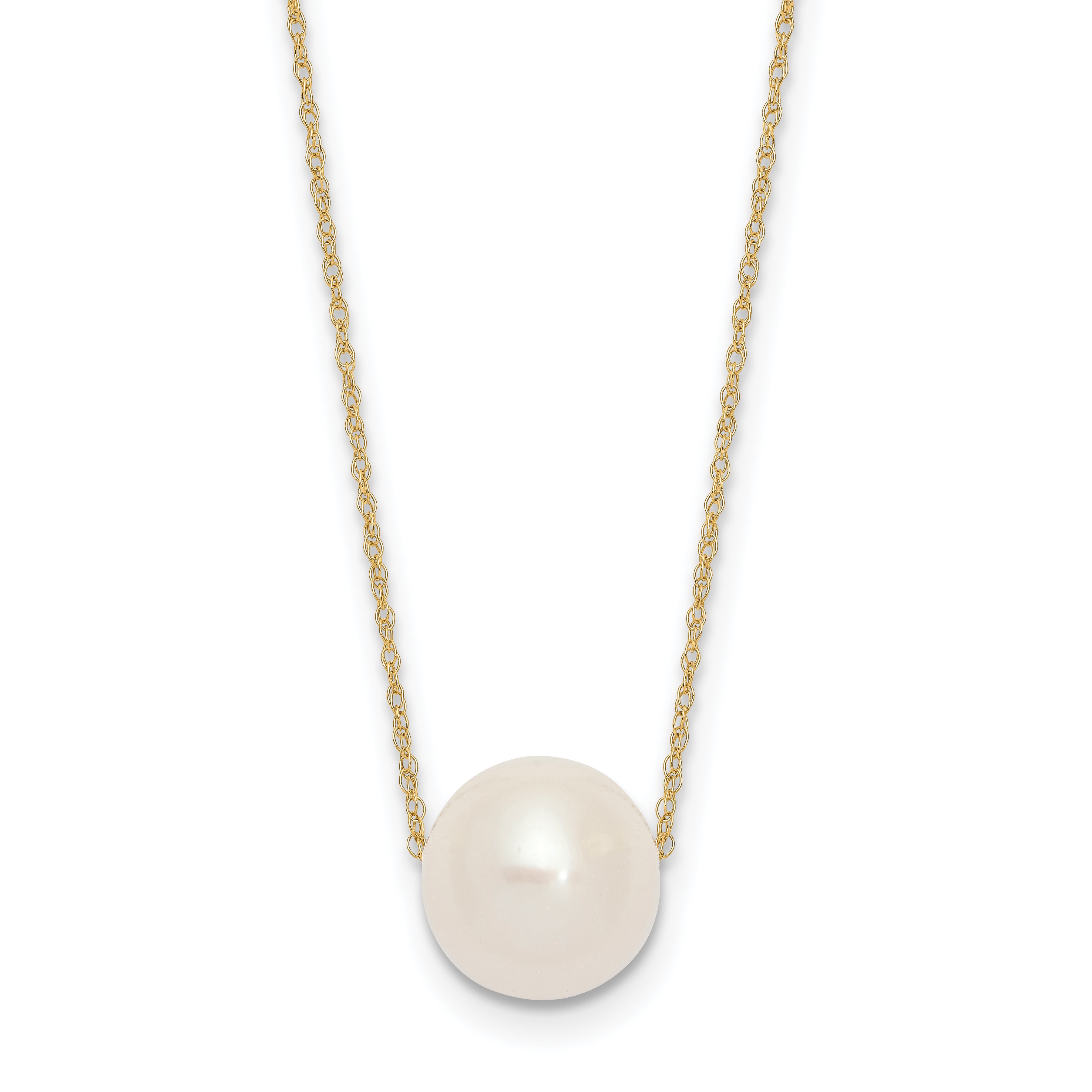 10K Yellow Gold 10-11mm White Round Freshwater Cultured Pearl 17 Inch Rope Necklace
