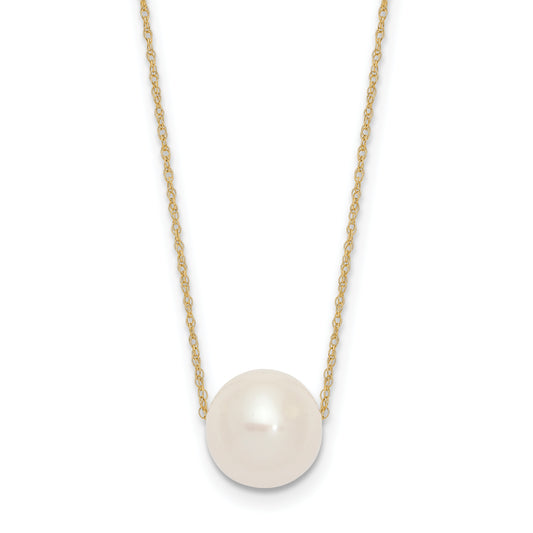 10K Yellow Gold 10-11mm White Round Freshwater Cultured Pearl 17 Inch Rope Necklace