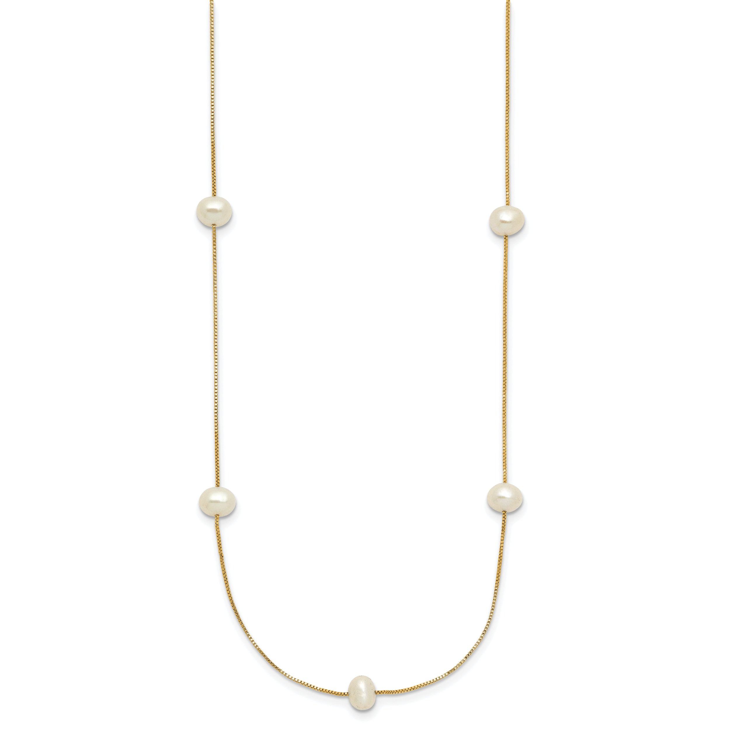 10K Yellow Gold 5-6mm White Round Freshwater Cultured Pearl 9-Station 18 Inch Necklace