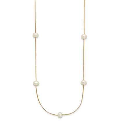 10K Yellow Gold 5-6mm White Round Freshwater Cultured Pearl 9-Station 18 Inch Necklace