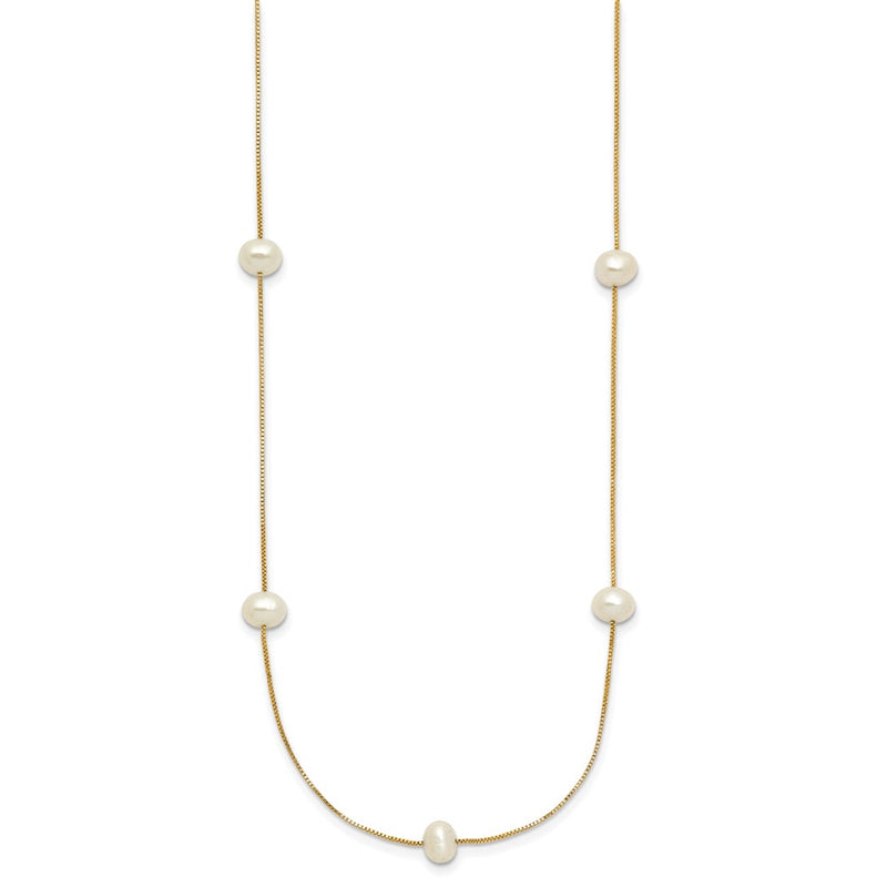 10K Yellow Gold 5-6mm White Round Freshwater Cultured Pearl 9-Station 18 Inch Necklace