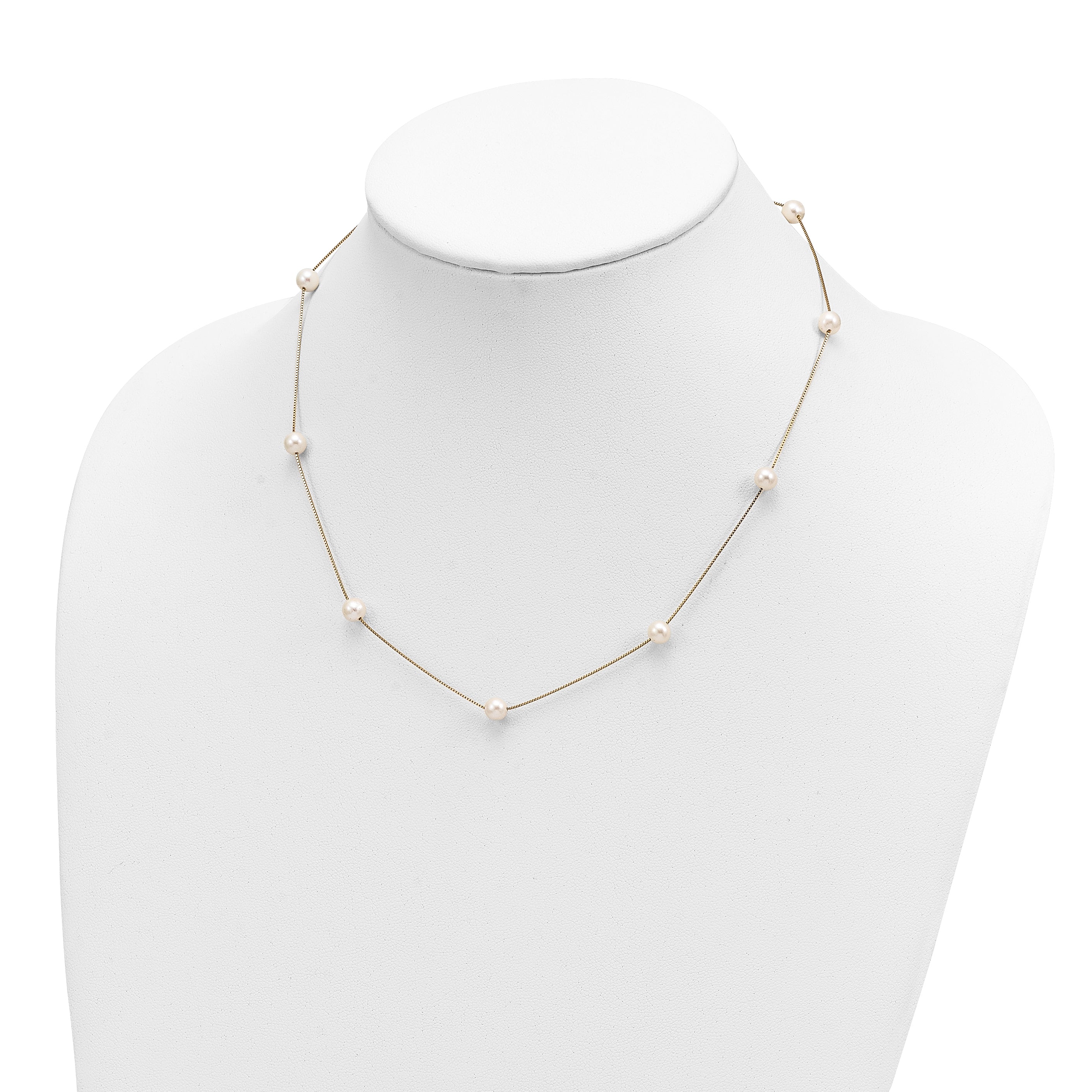 10K Yellow Gold 5-6mm White Round Freshwater Cultured Pearl 9-Station 18 Inch Necklace