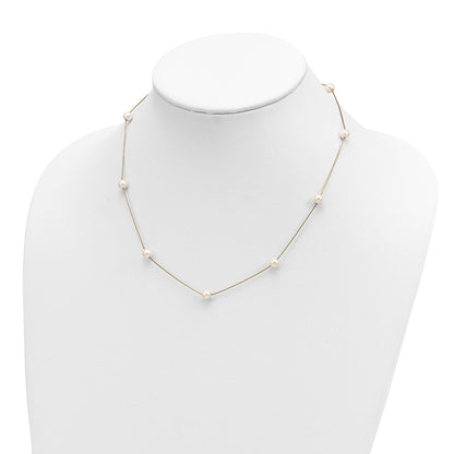 10K Yellow Gold 5-6mm White Round Freshwater Cultured Pearl 9-Station 18 Inch Necklace