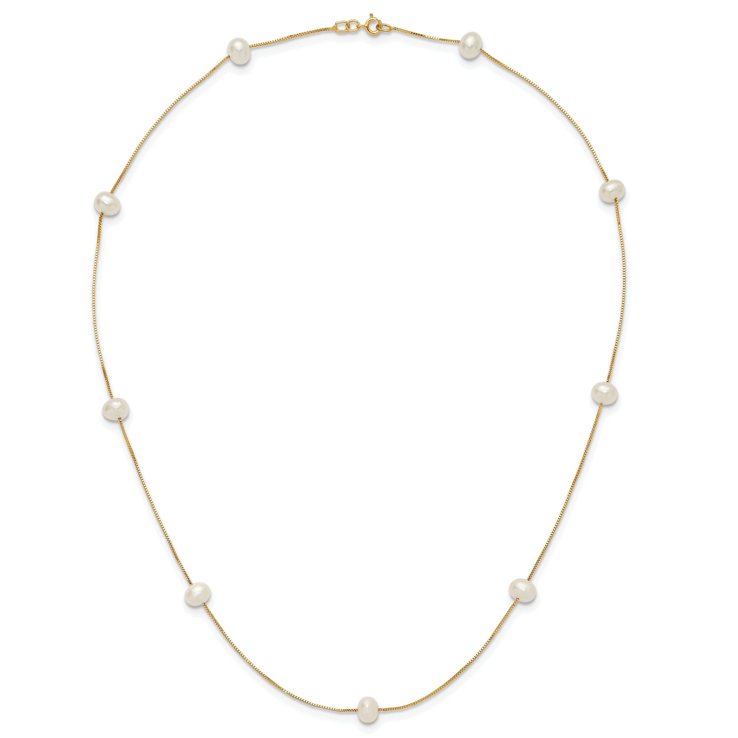 10K Yellow Gold 5-6mm White Round Freshwater Cultured Pearl 9-Station 18 Inch Necklace