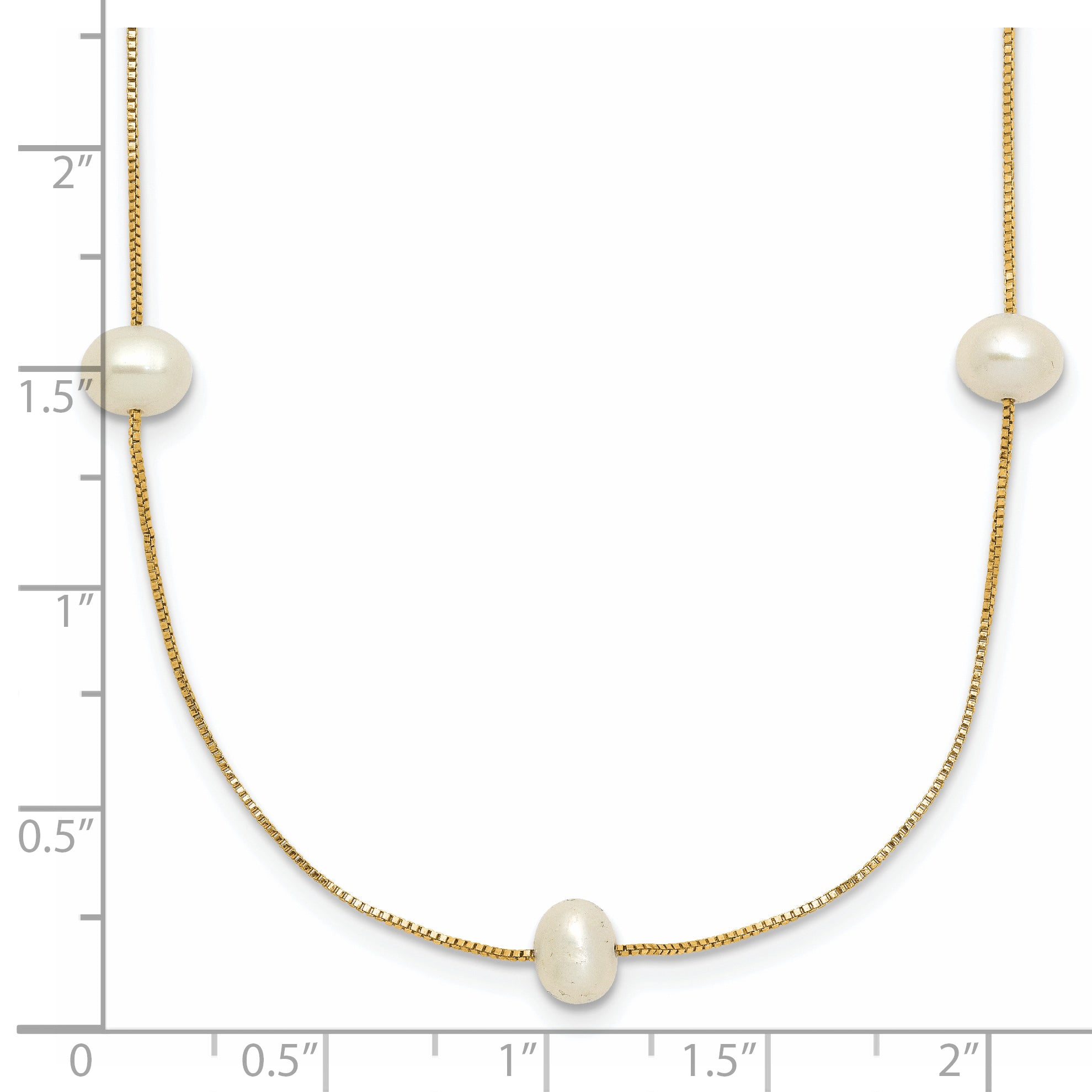 10K Yellow Gold 5-6mm White Round Freshwater Cultured Pearl 9-Station 18 Inch Necklace