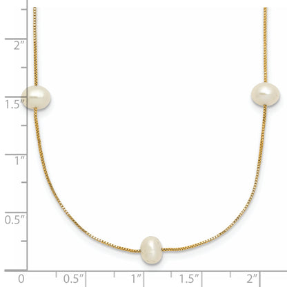 10K Yellow Gold 5-6mm White Round Freshwater Cultured Pearl 9-Station 18 Inch Necklace