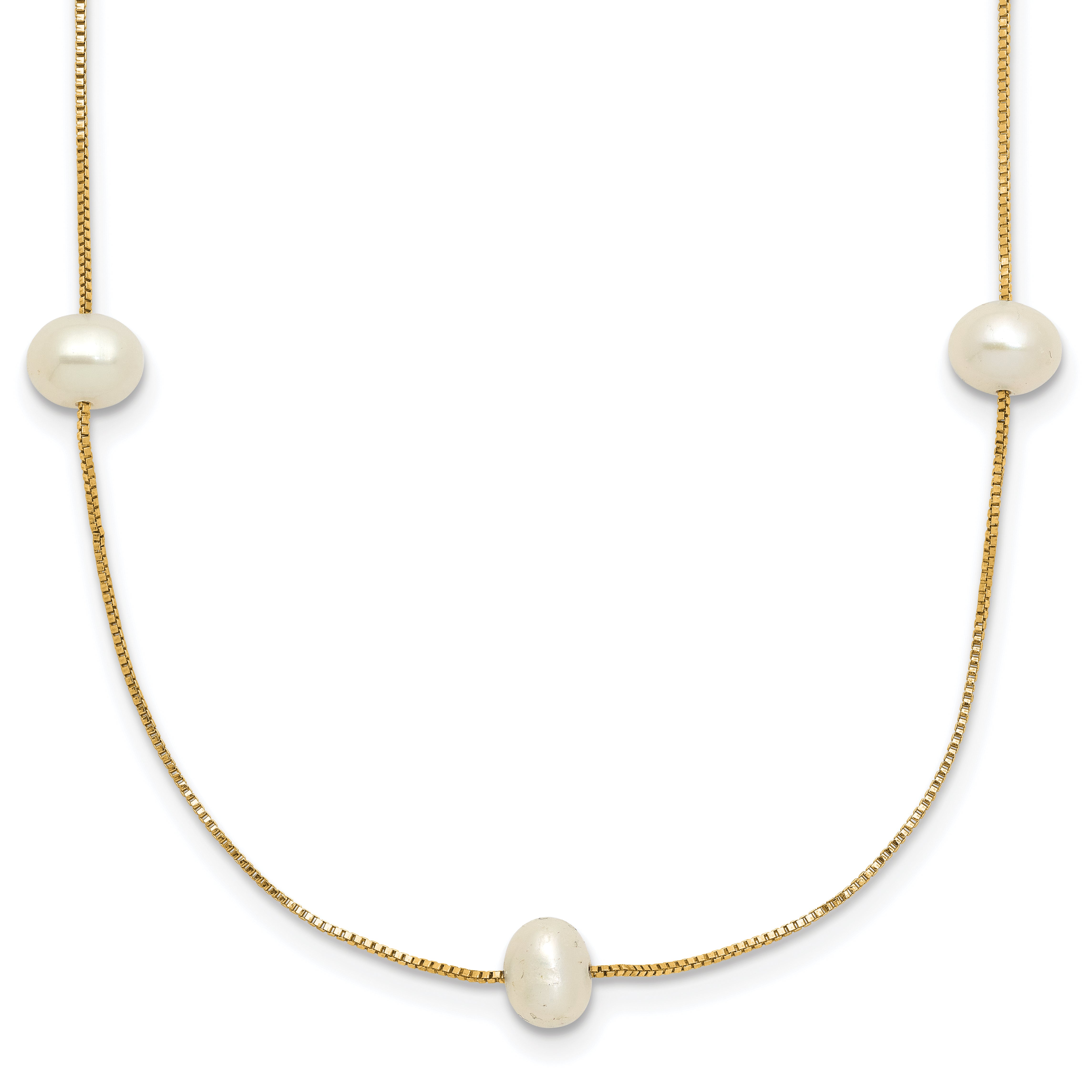 10K Yellow Gold 5-6mm White Round Freshwater Cultured Pearl 9-Station 18 Inch Necklace