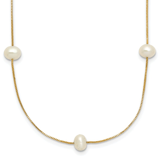 10K Yellow Gold 5-6mm White Round Freshwater Cultured Pearl 9-Station 18 Inch Necklace