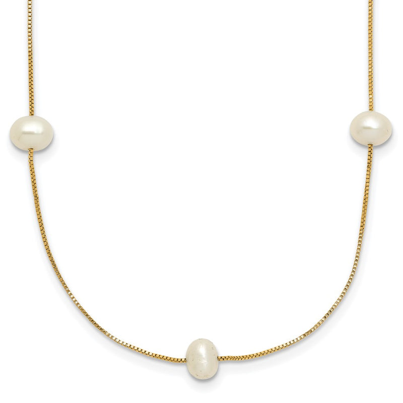 10K Yellow Gold 5-6mm White Round Freshwater Cultured Pearl 9-Station 18 Inch Necklace