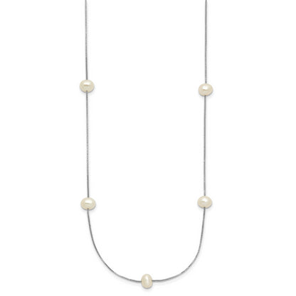 10K White Gold 10K 5-6mm Round Freshwater Cultured Pearl 9-Station 18 Inch Necklace