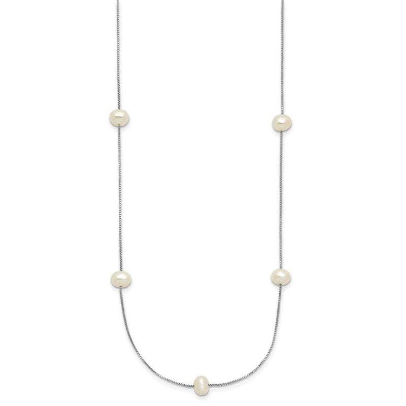 10K White Gold 10K 5-6mm Round Freshwater Cultured Pearl 9-Station 18 Inch Necklace
