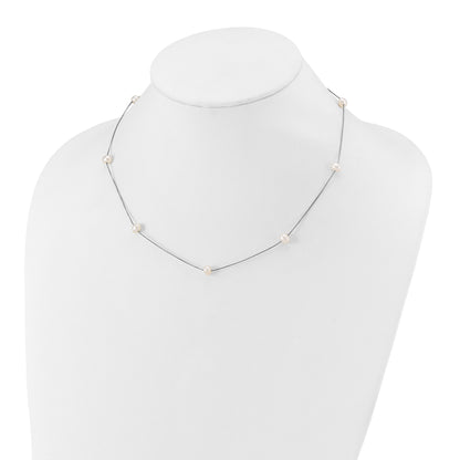 10K White Gold 10K 5-6mm Round Freshwater Cultured Pearl 9-Station 18 Inch Necklace
