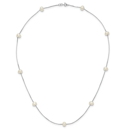 10K White Gold 10K 5-6mm Round Freshwater Cultured Pearl 9-Station 18 Inch Necklace