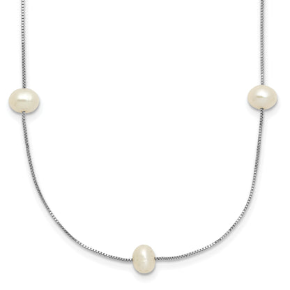 10K White Gold 10K 5-6mm Round Freshwater Cultured Pearl 9-Station 18 Inch Necklace