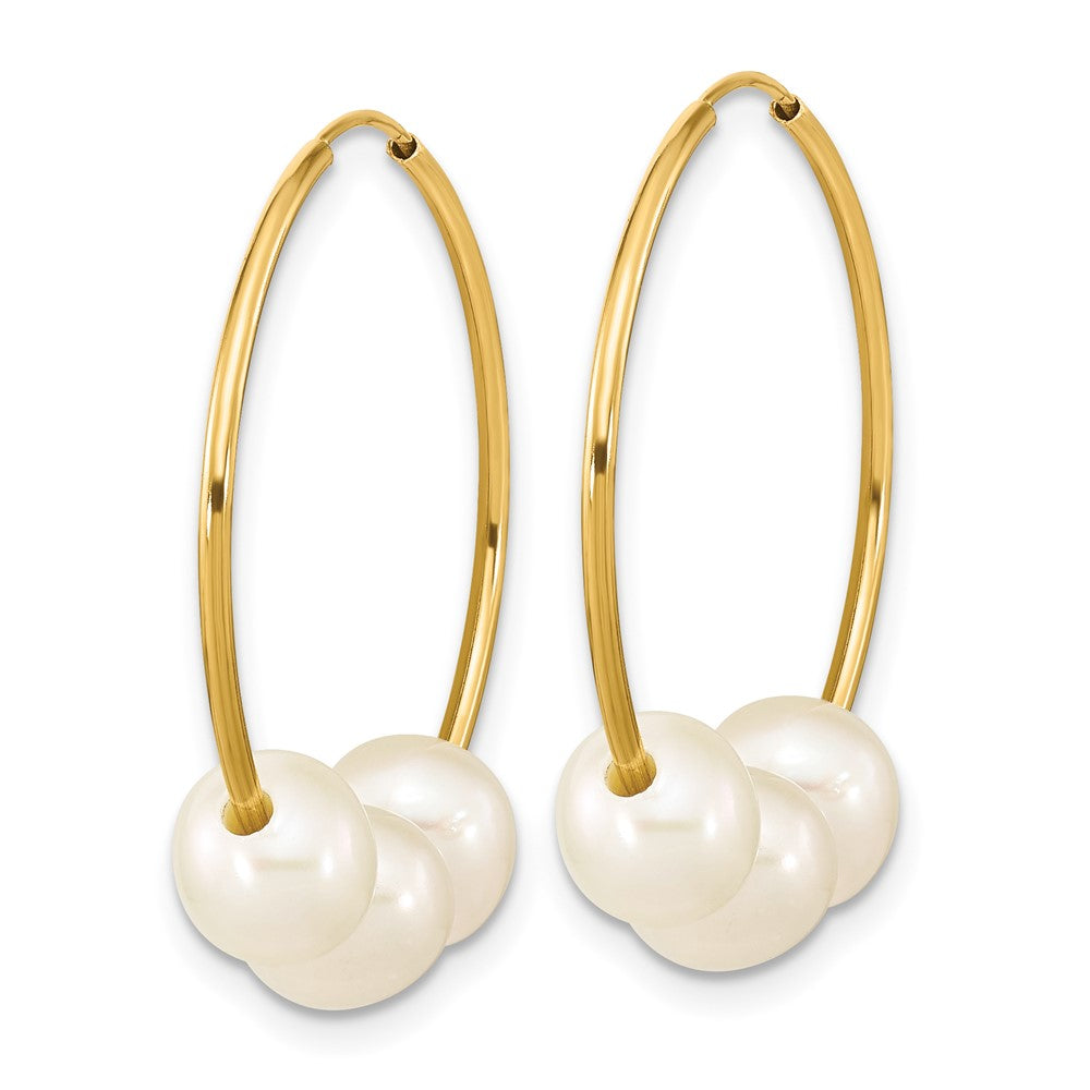 10K Yellow Gold 6-7mm White Semi-Round Freshwater Cultured Pearl Hoop Dangle