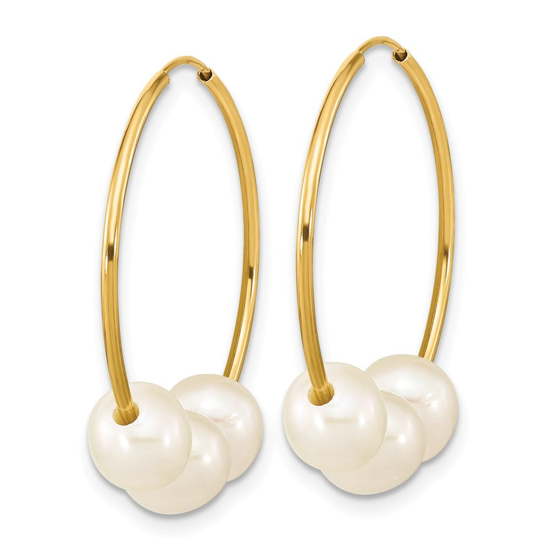 10K Yellow Gold 6-7mm White Semi-Round Freshwater Cultured Pearl Hoop Dangle