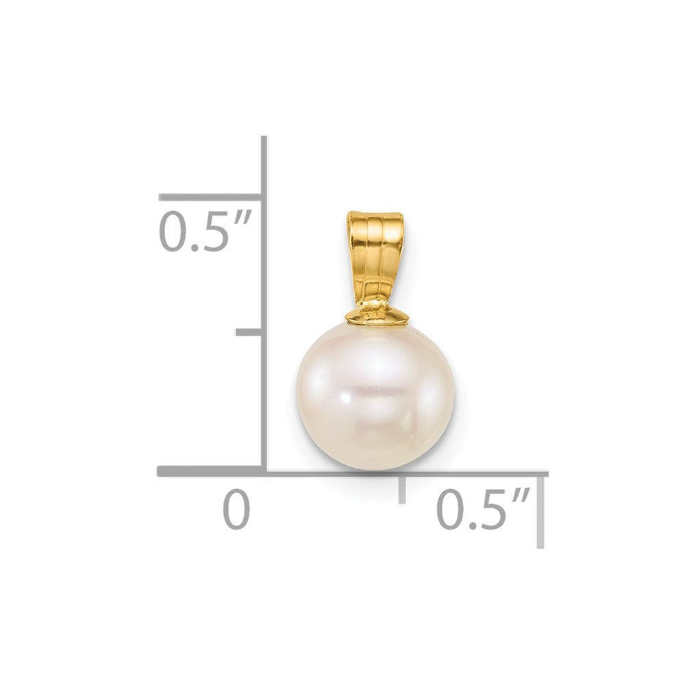 10K Yellow Gold Polished 7-8mm Round White Freshwater Cultured Pearl Pendant