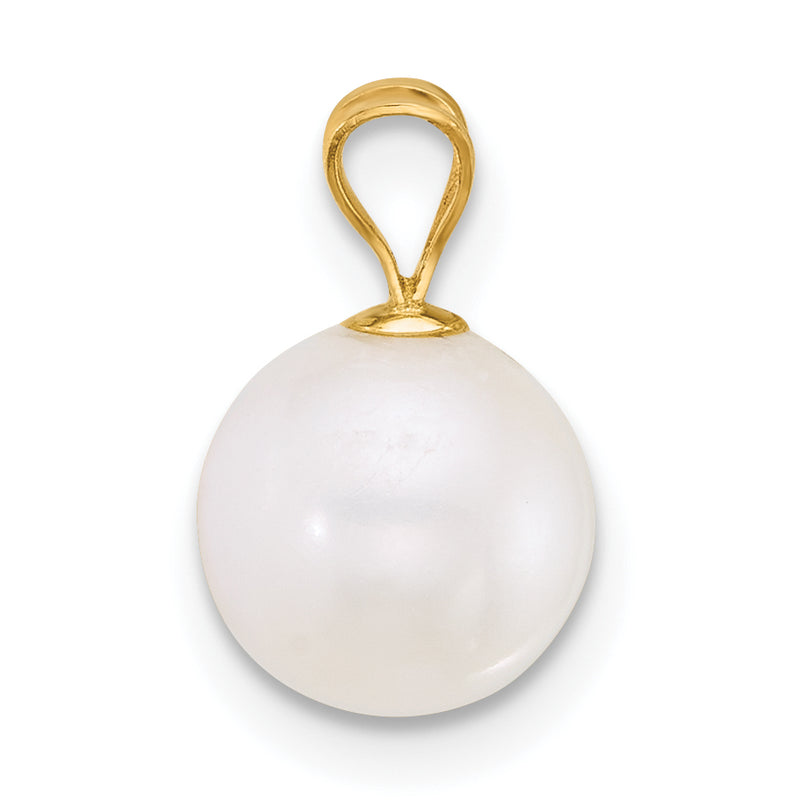 10K Yellow Gold Polished 8-9mm Round White Freshwater Cultured Pearl Pendant