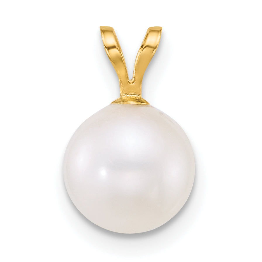 10K Yellow Gold Polished 8-9mm Round White Freshwater Cultured Pearl Pendant