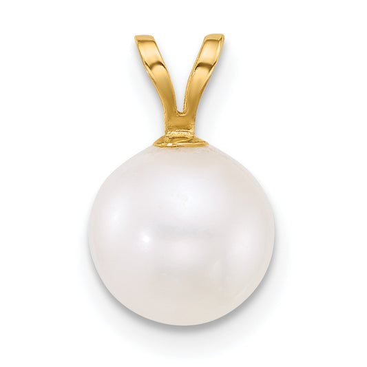 10K Yellow Gold Polished 8-9mm Round White Freshwater Cultured Pearl Pendant