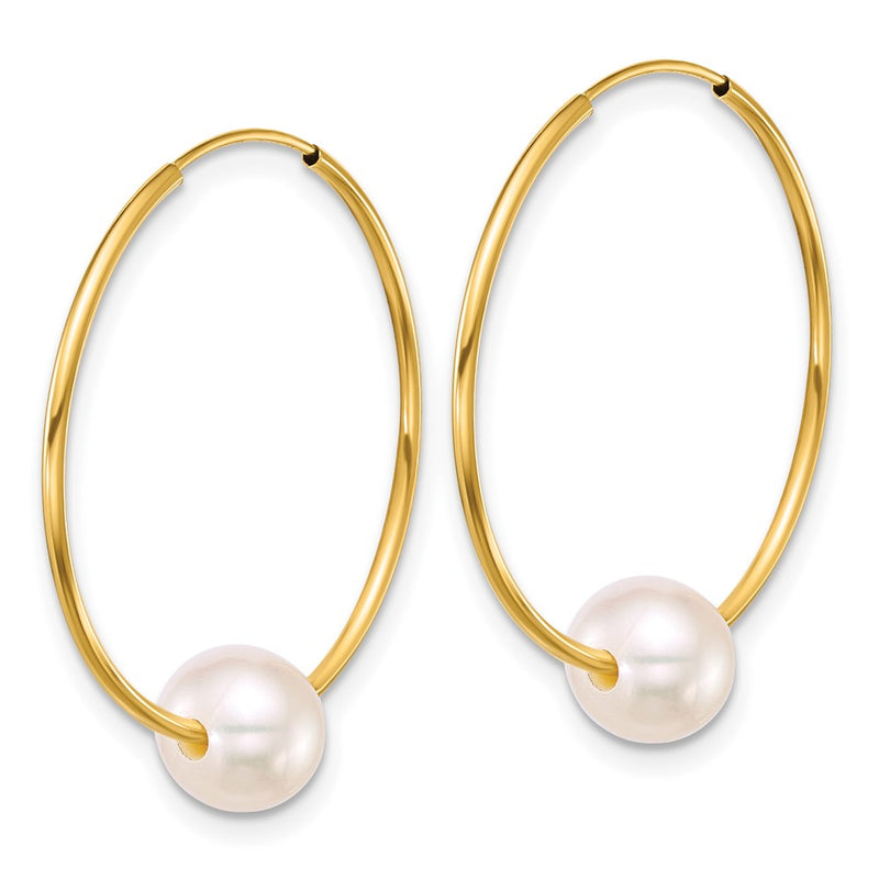 10K Yellow Gold Polished 6-7mm Semi-Round Freshwater Cultured Pearl Endless Hoop Earrings