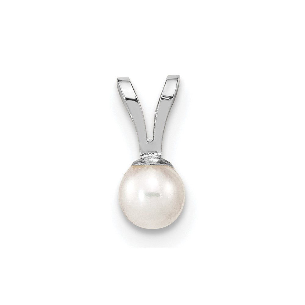10K White Gold 3-4mm Round Freshwater Cultured Pearl Pendant