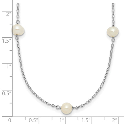 10K White Gold 10K 5-6mm Round Freshwater Cultured Pearl 7 Station 16 Inch Necklace