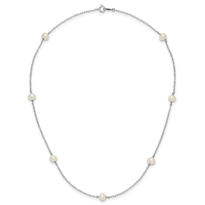 10K White Gold 10K 5-6mm Round Freshwater Cultured Pearl 7 Station 16 Inch Necklace