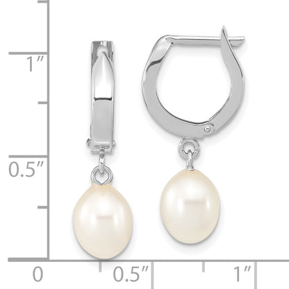 10K White Gold 10K 6-7mm Teardrop Freshwater Cultured Pearl Hoop Dangle Earrings