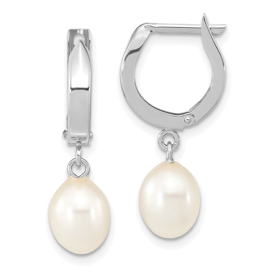 10K White Gold 10K 6-7mm Teardrop Freshwater Cultured Pearl Hoop Dangle Earrings