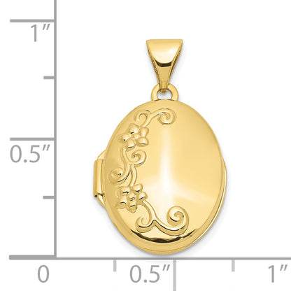 10K Yellow Gold Floral Oval Locket