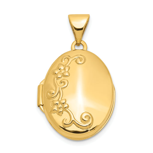 10K Yellow Gold Floral Oval Locket