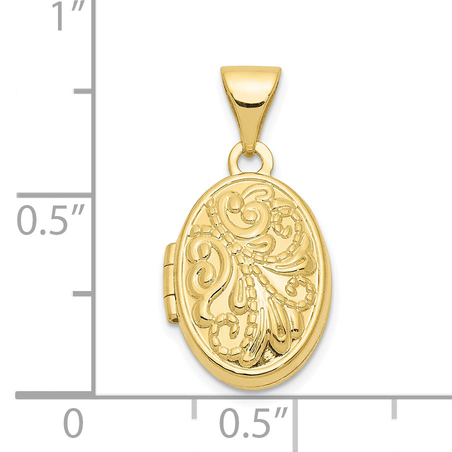 10K Yellow Gold 10Ky Beaded Scroll Design Oval Locket