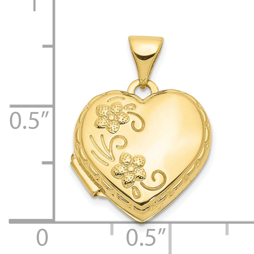 10K Yellow Gold Domed Floral Heart Locket