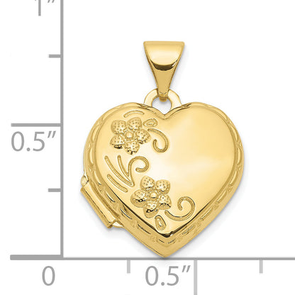 10K Yellow Gold Reversible Floral Heart Locket