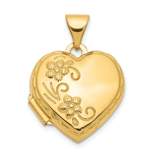 10K Yellow Gold Reversible Floral Heart Locket
