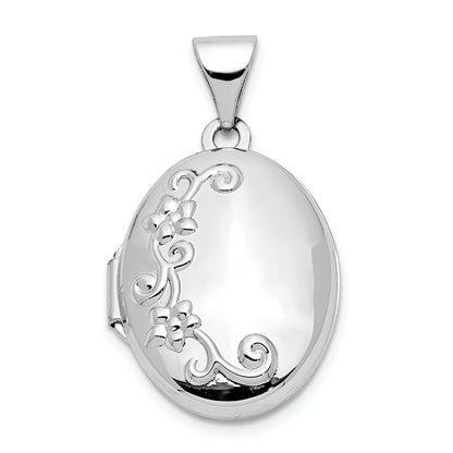 10K White Gold Floral Oval Locket