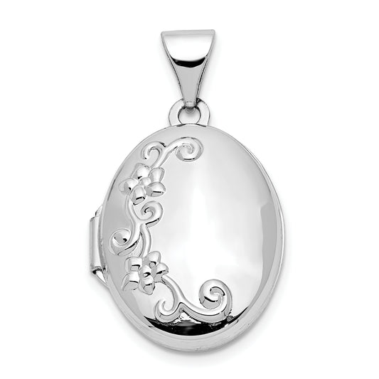 10K White Gold Floral Oval Locket